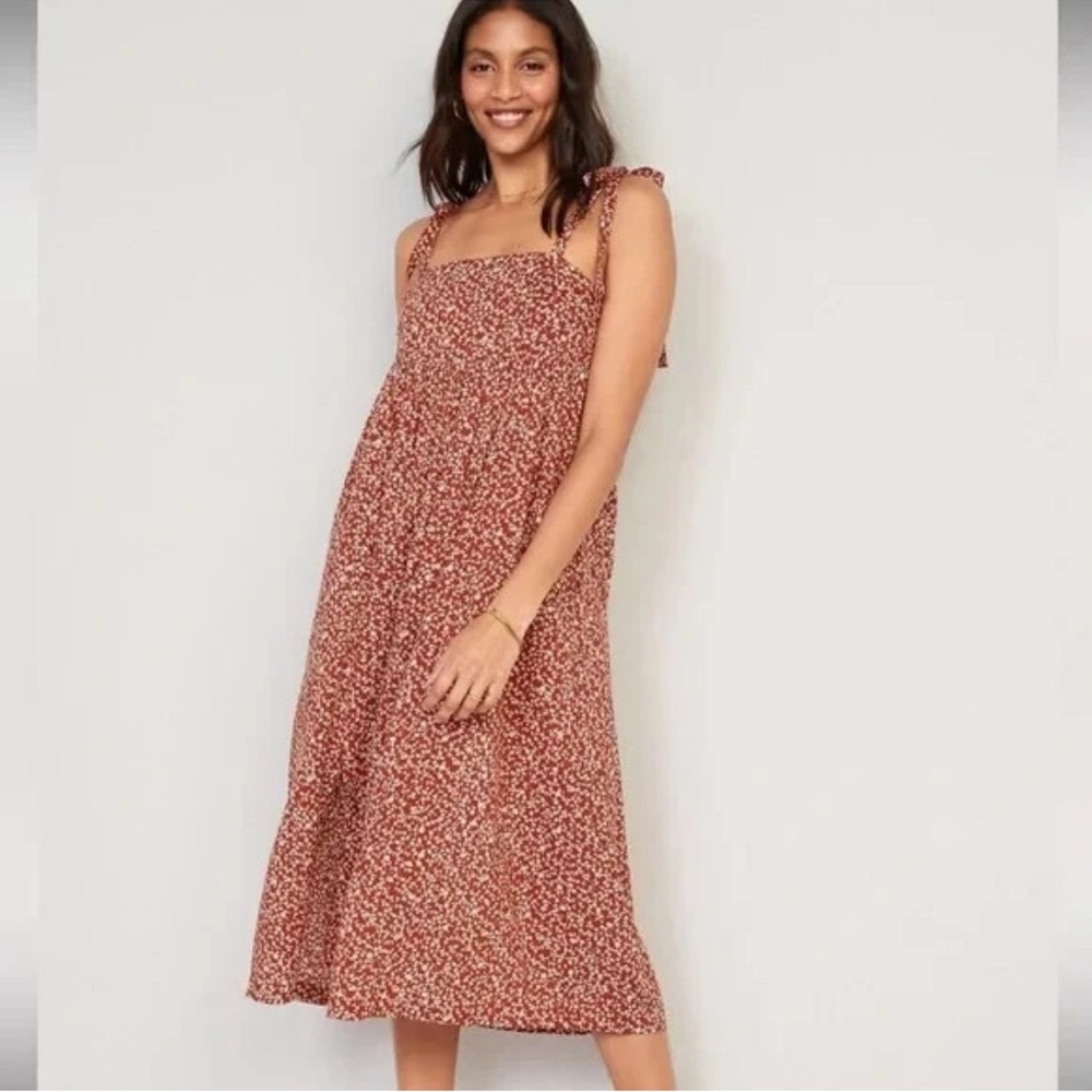 Old Navy Tie-Shoulder Floral-Print Split-Front Midi Swing Dress